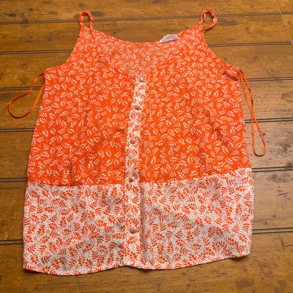 Sienna Sky Tops - Sienna Sky Orange White Floral Print Button Front Cami Tank Top Womens Small‎